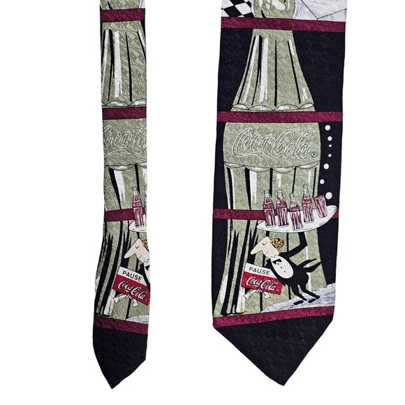VTG Coca-Cola 100% Silk Necktie Sears 1990s Checkerboard & Soda Bottle Nostalgia - Picture 2 of 5